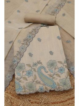 Soch - Womens Cream Mul Chanderi Dress Material with Floral Print Thread Work
