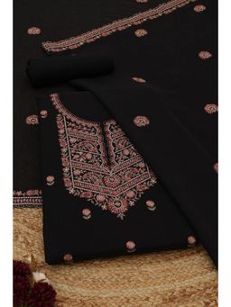 Soch - Womens Black Mul Chanderi Dress Material with Floral Print Thread Work