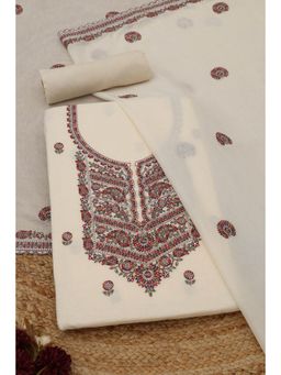 Soch - Womens Cream Mul Chanderi Dress Material with Floral Print Thread Work
