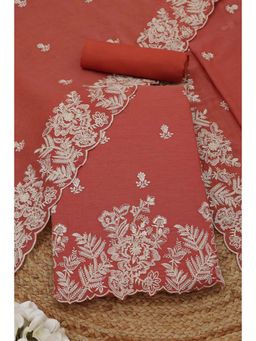 Soch - Womens Rust Mul Chanderi Dress Material with Floral Print Thread Work