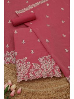 Soch - Womens Pink Mul Chanderi Dress Material with Floral Print Thread Work