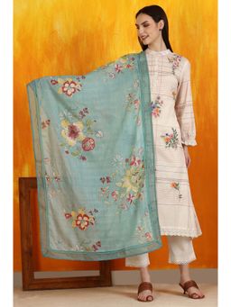 W - Blue Floral Dupatta for Women