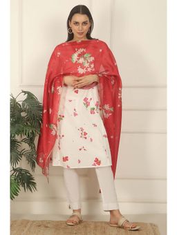 W - Red Floral Dupatta