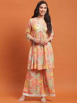 Shree - Women Rayon Multi-Color Floral Print Co-Ord (Set Of 2)