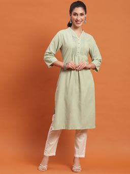 Shree - Women Rayon Green Solid Kurta
