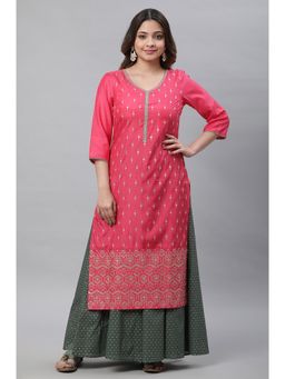 Aurelia - Pink Embroidered Festive Kurta with Gold Puff Print