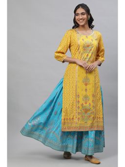 Aurelia - Yellow Foil Printed Embellished Festive Kurta