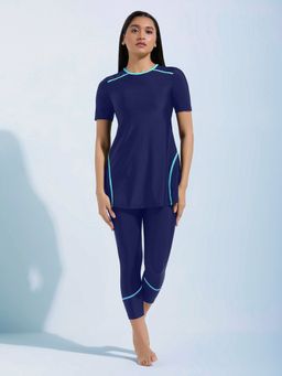 LYCOT - Women'S Nylon Two Piece Swim T-Shirt And Tights - Navy Blue