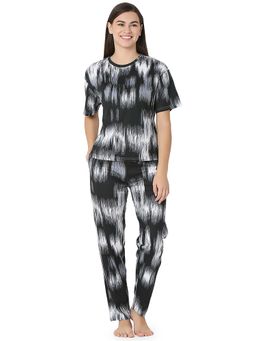 Juliet - Womens's Black Cotton Printed Night Suit T-shirts and Pajama Set (Set of 2)