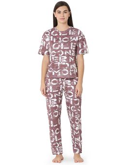 Juliet - Womens's Brown Cotton Printed Night Suit T-shirts and Pajama Set (Set of 2)