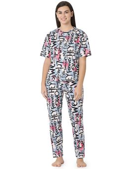 Juliet - Womens's Pink Cotton Printed Night Suit T-shirts and Pajama Set (Set of 2)