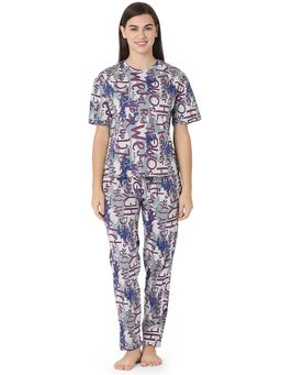 Juliet - Womens's Grey Cotton Printed Night Suit T-shirts and Pajama Set (Set of 2)