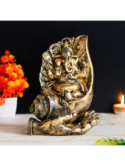 eCraftIndia - Lord Ganesha Sitting On A Hand Base Handcrafted Decorative Polyresin Figurine