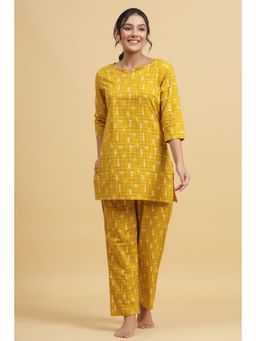 Anubhutee - Women Mustard Yellow & Black Pure Cotton Printed Night suit (Set of 2)