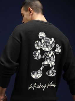 HIGHLANDER - Men Mickey Mouse Jet Black Round Neck Sweater