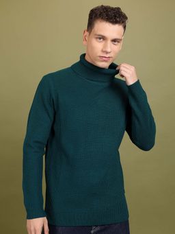 HIGHLANDER - Men Green Turtle Neck Acrylic Pullover