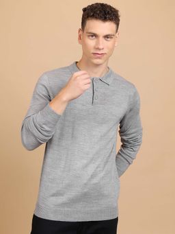 HIGHLANDER - Men Grey Shirt Collar Acrylic Sweatshirts