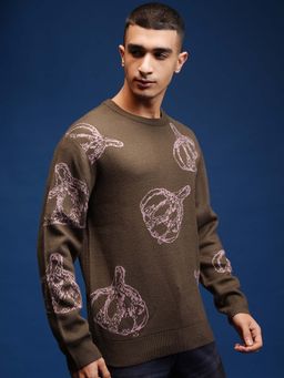 HIGHLANDER - Men Pinecone and Lilas Round Neck Jacquard Knit Sweater