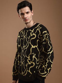 HIGHLANDER - Men Black Round Neck Jacquard Sweater