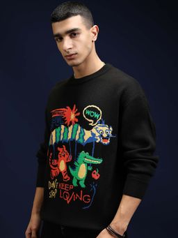 HIGHLANDER - Men Jet Black Relaxed Fit Sweater