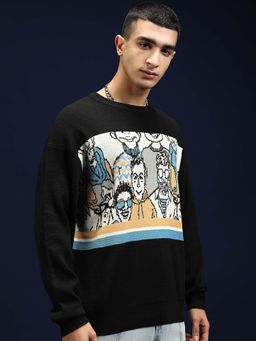HIGHLANDER - Men Jet Black Round Neck Self Design Sweater