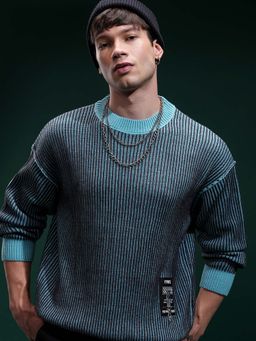 HIGHLANDER - Men Blue Round Neck Sweater