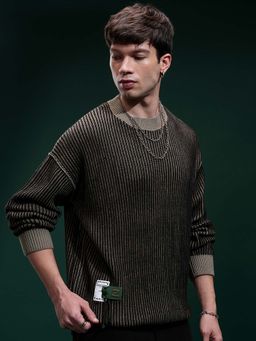 HIGHLANDER - Men Olive Round Neck Sweater