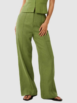 Forever New - Green Posey Linen Solid Wide Leg Trouser