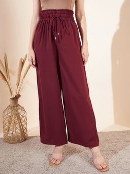 Magre - Maroon Drawstring Wide Trousers