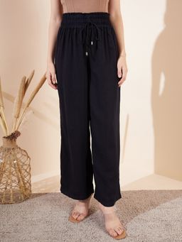 Magre - Navy Blue Drawstring Wide Trousers