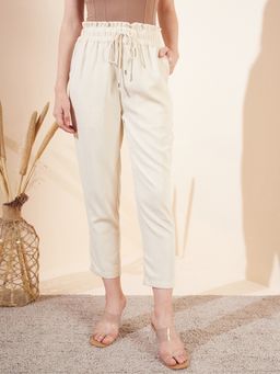 Magre - Beige Mid Waist Straight Trousers