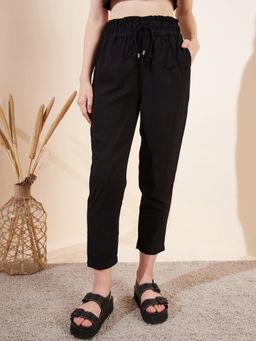 Magre - Black Mid Waist Straight Trousers