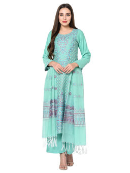 Safaa - Cotton Kani Woven Seagreen Dress Material