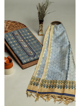 KISHORI - Gota Work Cotton Unstitched Kurta Dupatta Fabric 2 Piece Set-Multi Grey (Set of 2)