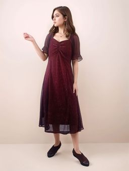 Zink London - Maroon Textured Midi Dress