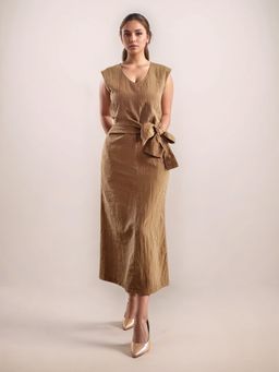 Zink London - Brown Solid/Plain Midi Dress