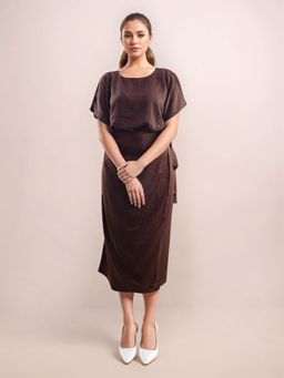 Zink London - Brown Self Design Maxi Dress