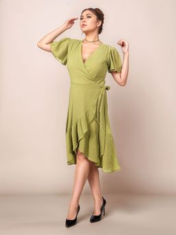 Zink London - Green Solid/Plain Midi Dress