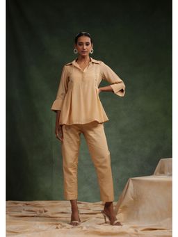CHARU MAKKAR - Beige Cotton Silk Divaa Top and Pants