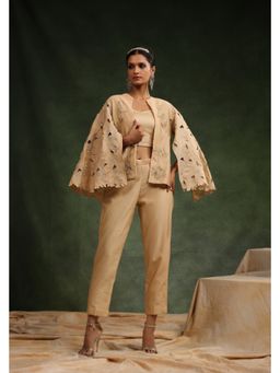 CHARU MAKKAR - Beige Silk Chanderi Bond Girl Jacket with Pants and Inner