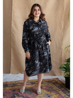 The Indian Ethnic Co. - Sirin Black Ajrakh Cotton Shirt Dress
