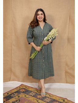 The Indian Ethnic Co. - Nimit Indigo Ajrakh Cotton A Line Dress