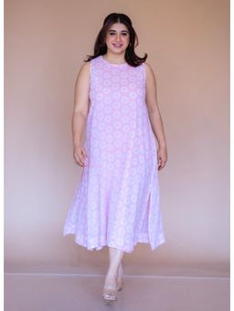 The Indian Ethnic Co. - Zivah Pink Batik MulMul A Line Dress with Slip