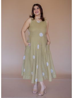 The Indian Ethnic Co. - Rimsha Green Batik MulMul A Line Dress