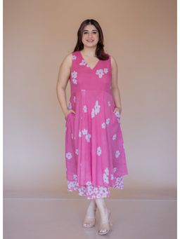 The Indian Ethnic Co. - Inara Pink Batik MulMul A Line Dress