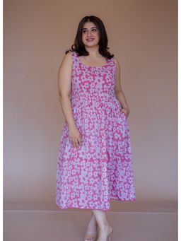 The Indian Ethnic Co. - Sidra Pink Batik MulMul A Line Dress