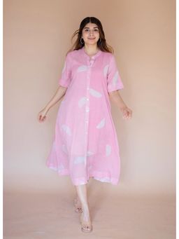 The Indian Ethnic Co. - Safa Pink Batik MulMul A Line Dress with Slip