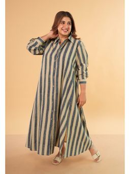 The Indian Ethnic Co. - Trusha Beige Ajrakh Cotton Shirt Dress