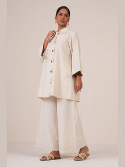 Cyan - Off White Timeless Styled Kurta with Pant