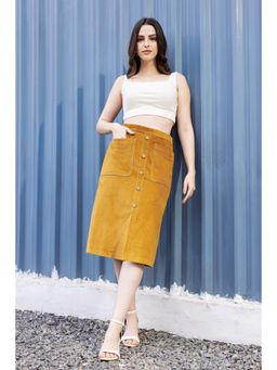JULO - Mustard Charm Corduroy Midi Skirt
